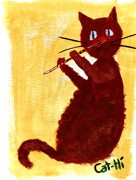 Painting - Fuzzy Kitty with Flute