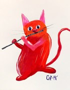 Painting - Jazzy Kitty with Flute
