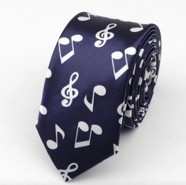 Neck Tie - Skinny Navy with White Music Notes
