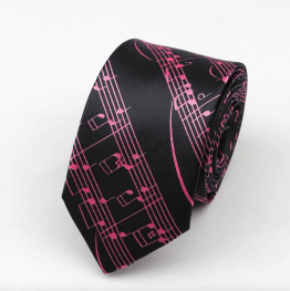 Neck Tie - Skinny Black with Pink Manuscript