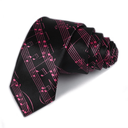 Neck Tie - Wide Black with Pink Manuscript