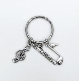 Keychain - Silver Flute, Treble Clef, and Eighth Note
