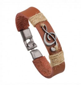 Bracelet - Brown Leather Treble Clef