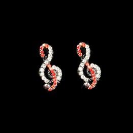 Earrings - Red/Black/Clear Rhinestone Treble Clef