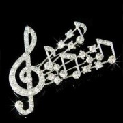 Silver Crystal Music Note Brooch