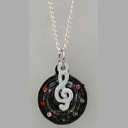 Necklace - Treble Clef and Jeweled Disk Charm