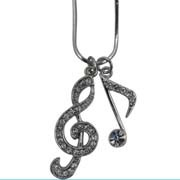 Treble Clef with Eighth Note Rhinestone Necklace