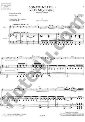 Grieg, E :: Sonate No. 1 op. 8 en Fa majeur [Sonata No. 1 op. 8 in F Major]
