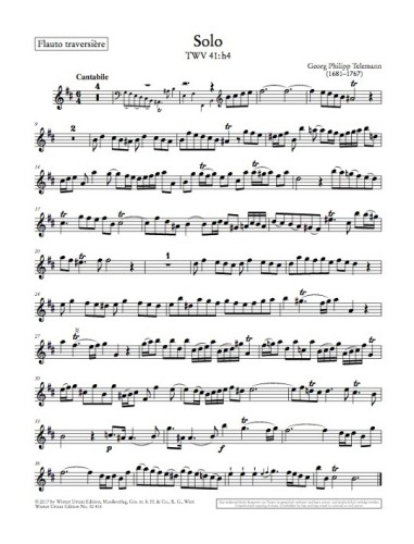 Telemann, GP :: Sonate fur Flote und Basso continuo (Tafelmusik I, 5 - TWV 41:h4)
