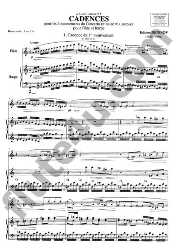 Denisov, E :: Cadences pour les 3 mouvements du Concerto KV 299 de Mozart [Cadenzas for the 3 movements of Concerto KV 299 by Mozart]