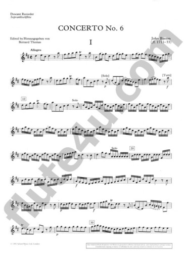 Baston, J :: Concerto No. 6 in D Major