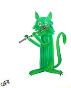 Painting - Christmas Kitty with Flute
